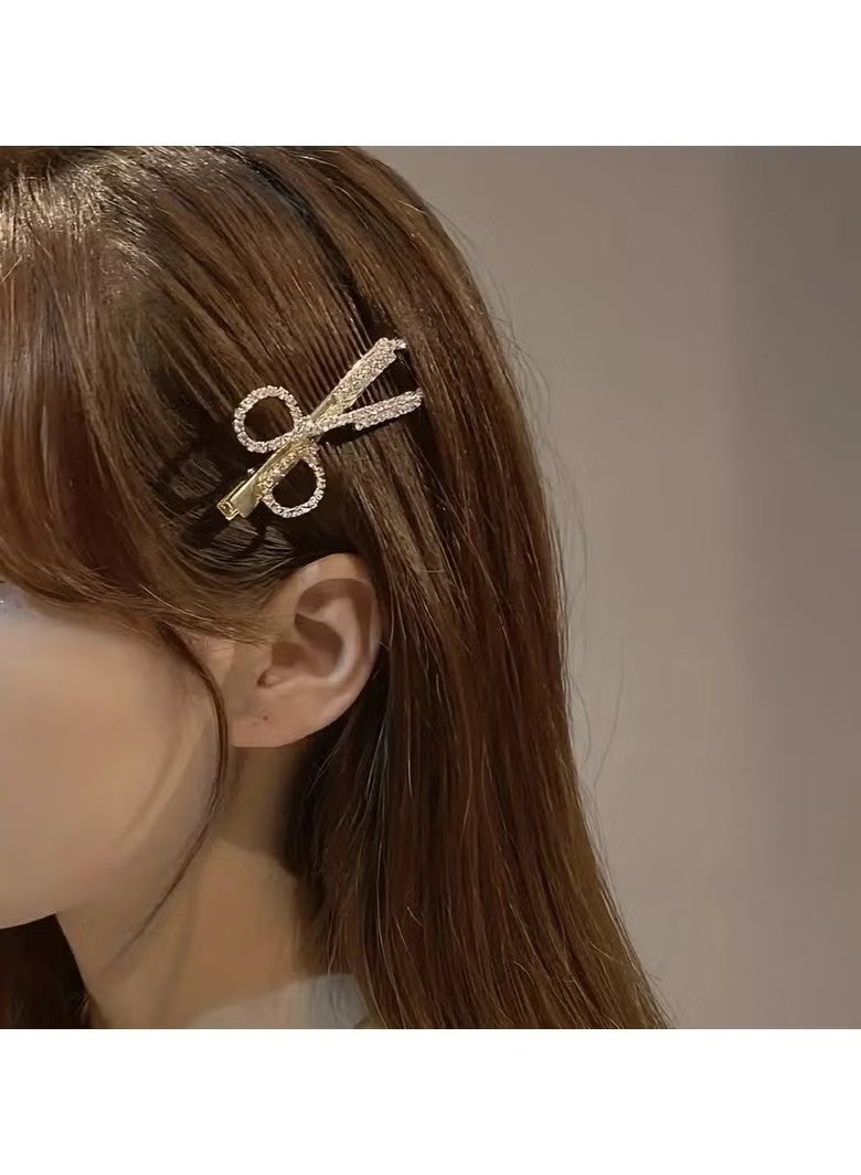 ٦ قطع من مشابك الشعر الجانبية الأنيقة، مشابك شعر مزينة باللؤلؤ الصناعي، مشابك غرة مزينة بأحجار الراين اللامعة على شكل مقص، مناسبة للنساء والاستخدام اليومي - Image 2